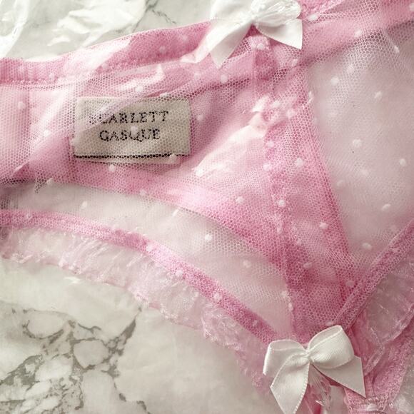 Scarlett Gasque Sheer Pink Polka Dot Suspender Garter Belt women’s size large - Picture 6 of 8